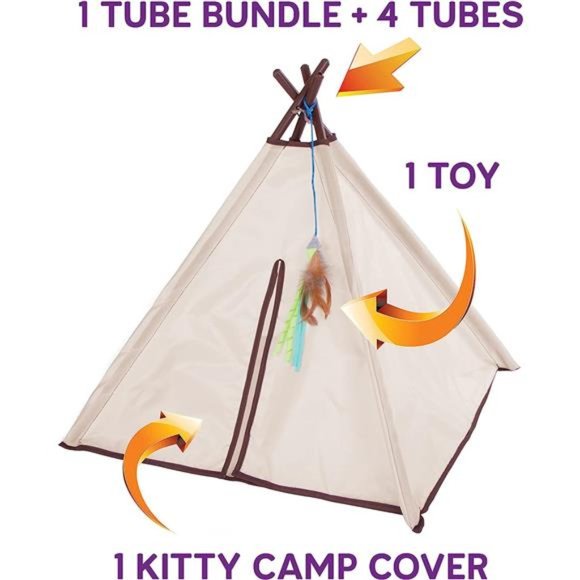 Kitty Camp Crinkle Cat Tent Hideaway with Feather Toy - Beige, One Size - Picture 5 of 7